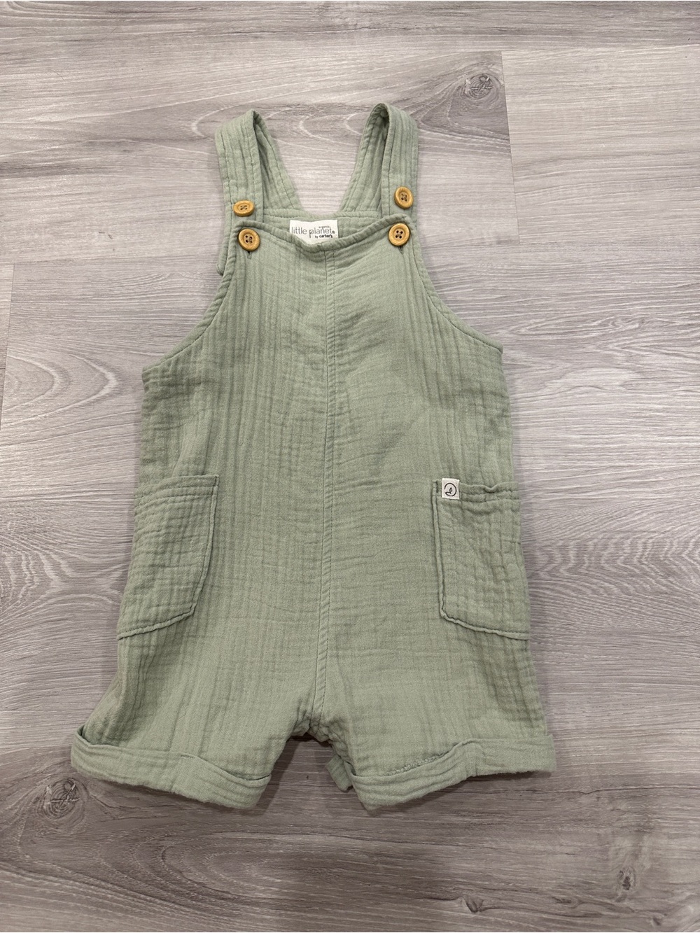 Carter's Little Planet 100% cotton Sage Green Cotton Gauze Romper Overalls